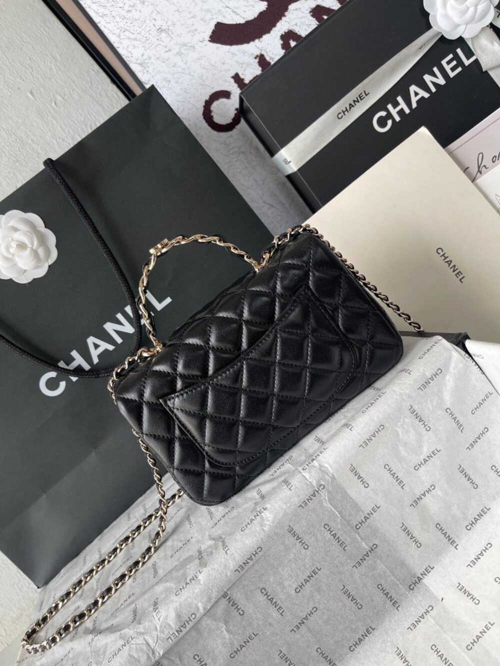 CHANEL Lambskin Mini Flap Gold Ball Crossbody Bag Black - Picture 4 of 8